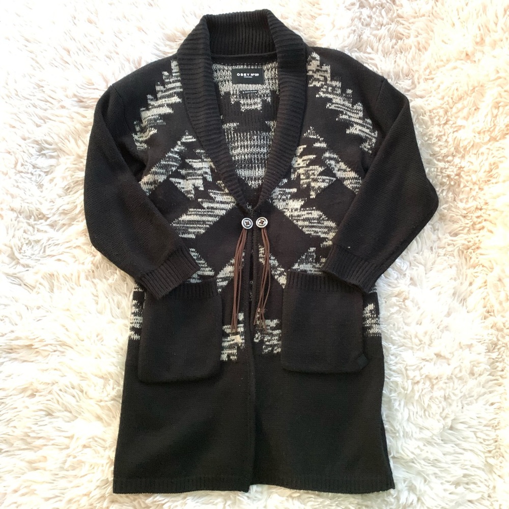 Obey Black and White Long Cardigan/Sweater